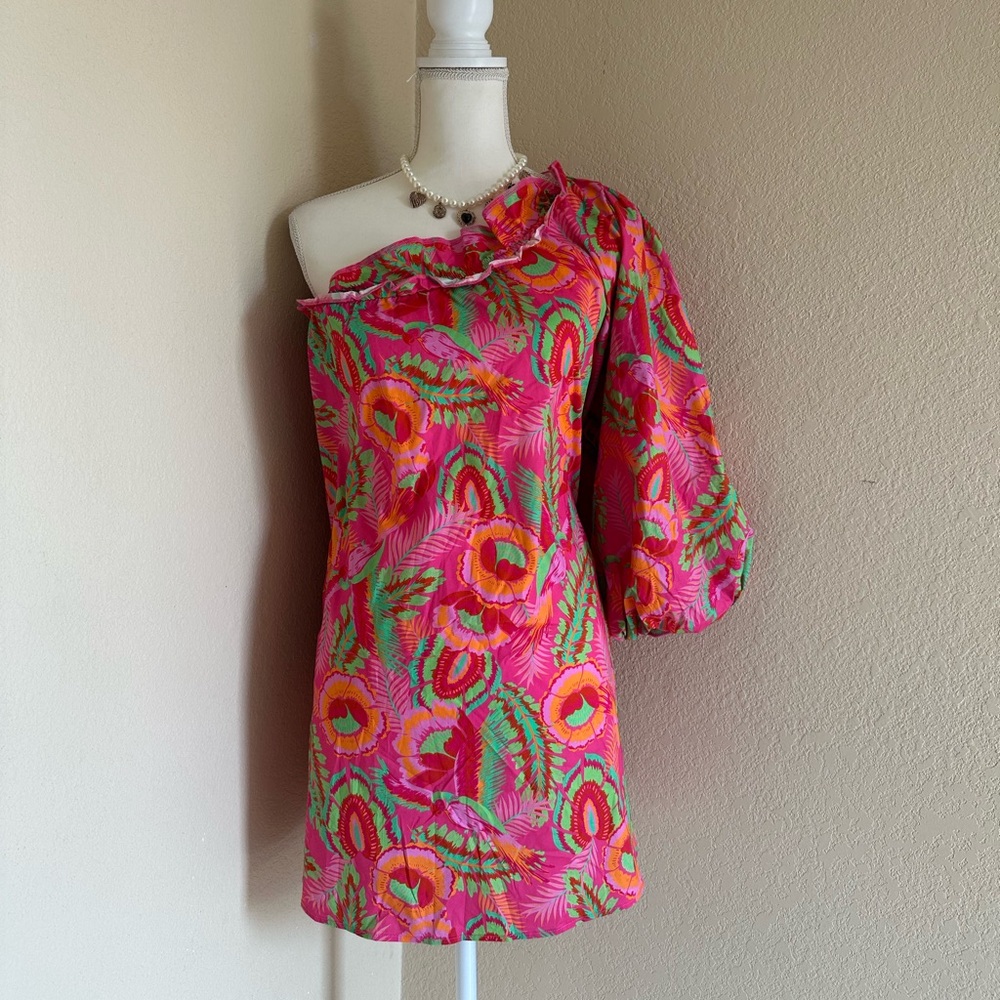 Show Me Your MuMu High Volume Floral Pink Mini Dress Sz S Ruffle Puff sleeve - Picture 2 of 10